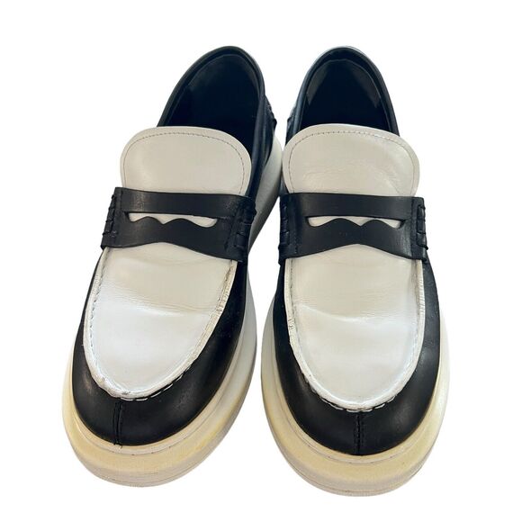 ALEXANDER MCQUEEN Two Tone Leather Loafers Black White Size 39 - Picture 4 of 12